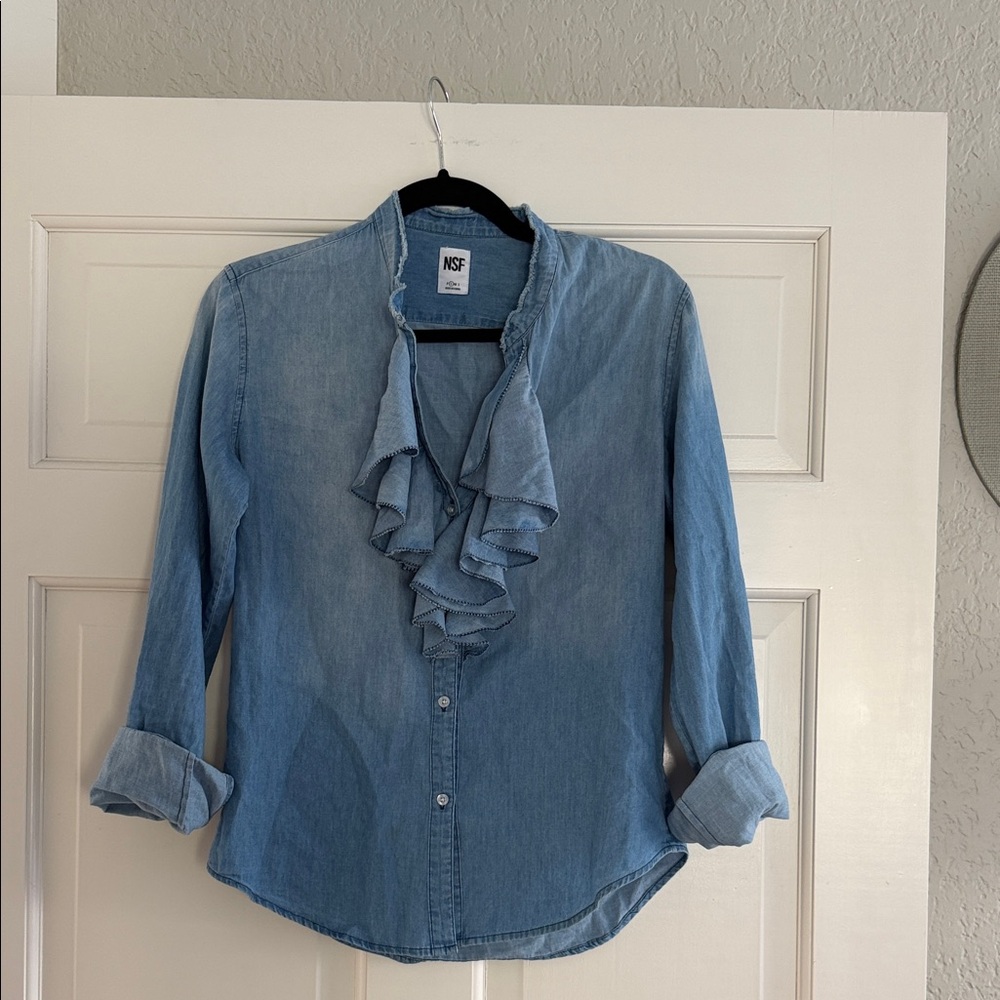 NSF Light Blue Ruffled Denim Shirt